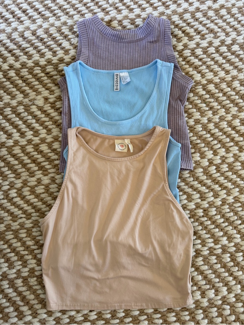 Women’s Rib & Cotton Tank Trio - Neutral, Blue, Mauve